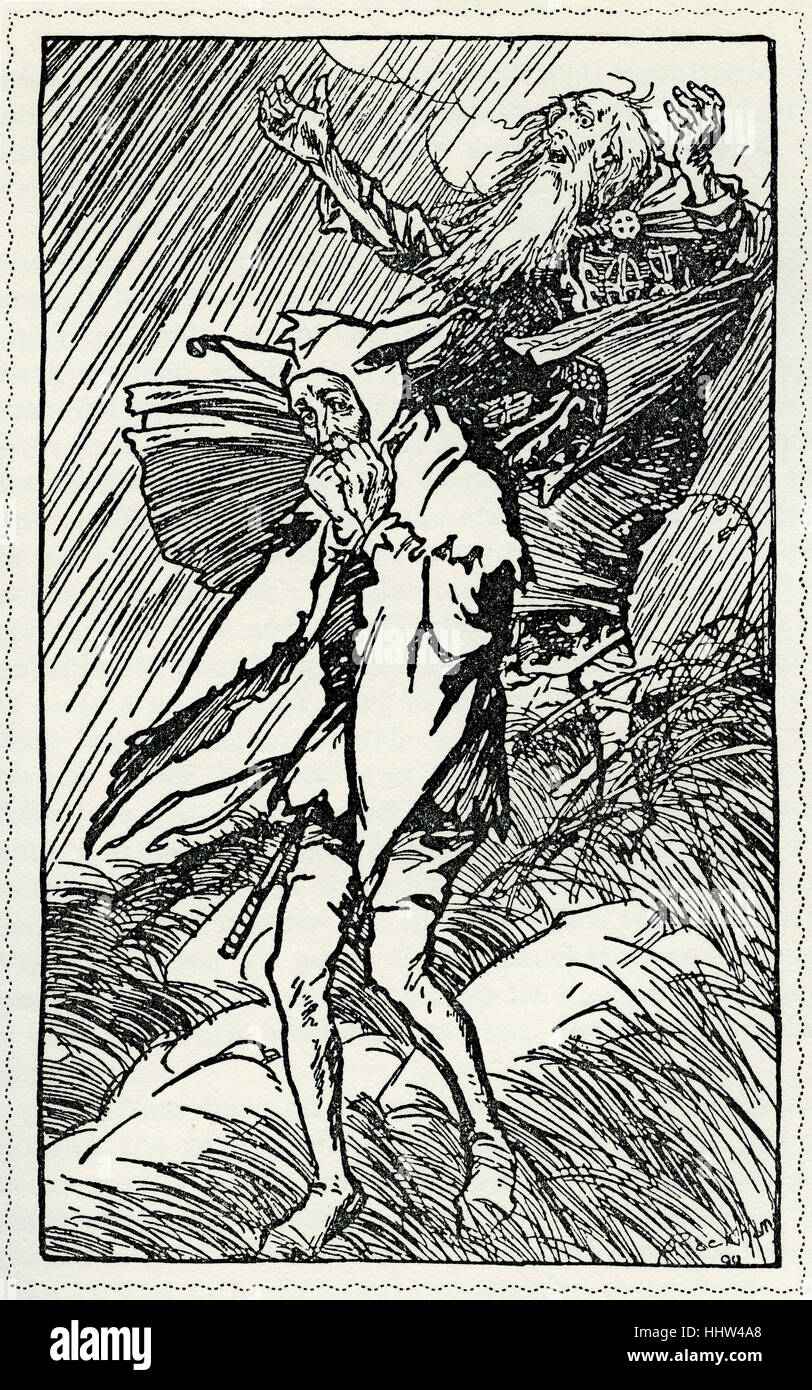 König Lear von William Shakespeare.  Illustration von Arthur Rackham (1867-1939). "Dort auf einen Heiden ausgesetzt, die Wut der Stockfoto