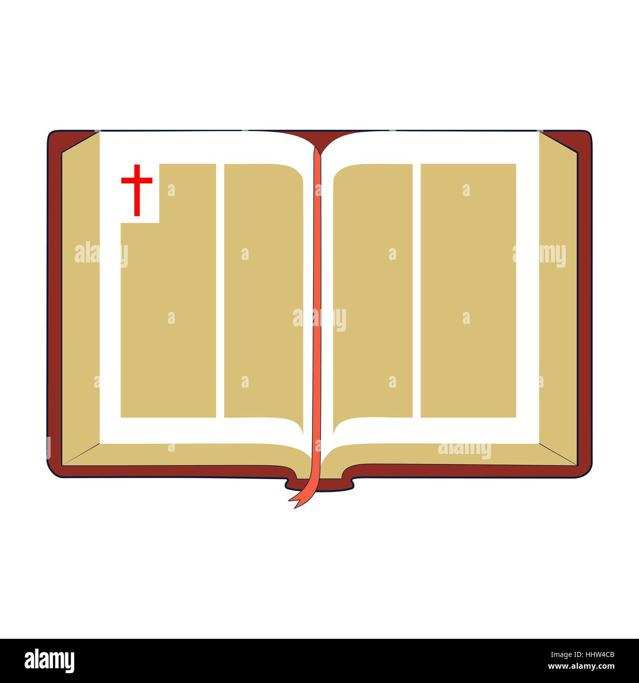 Aufgeschlagene Bibel mit braunen Deckel und rote Lesezeichen. Isoliert auf weißem Hintergrund Stock Vektor