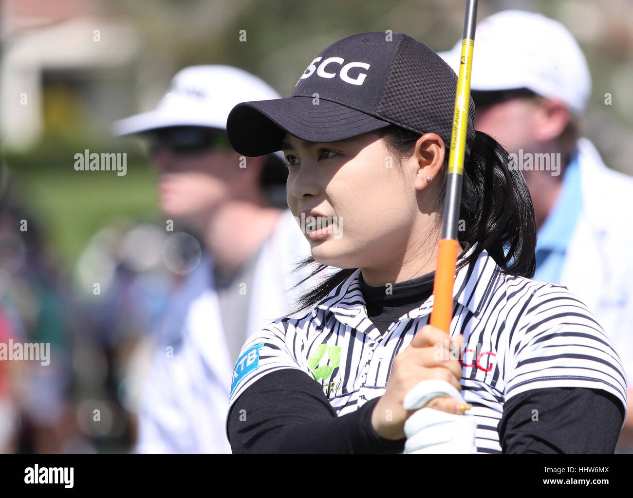 RANCHO MIRAGE, Kalifornien - 4. April 2015: Moriya Jutanugarn von Thailand bei ANA-Inspiration-Golf-Turnier auf der LPGA Tour, 4. April 2015 an die Stockfoto