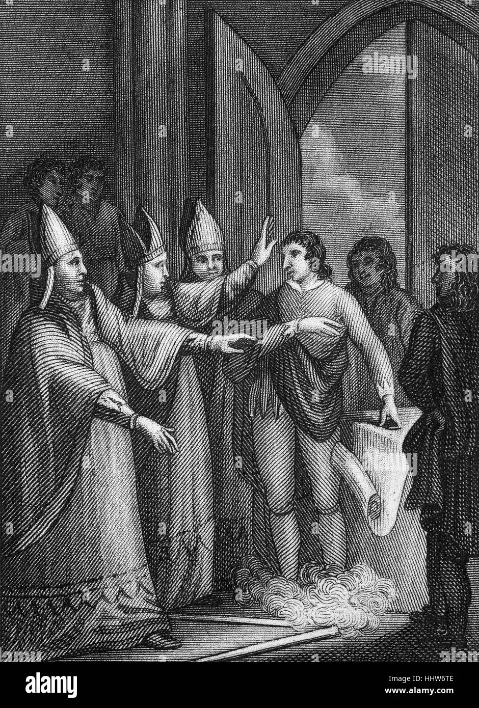 Magna Carta, oder "The Great Charta", wurde ursprünglich von König John von England als Lösung für die politische Krise ausgestellt, die er im Jahre 1215 konfrontiert. Das Prinzip, das jeder, auch der König, dem Gesetz unterworfen wurde festgestellt zum ersten Mal. Jedoch eher von König Johann und die Barone ignoriert werden. Dann Henry III (1216-1272), der älteste Sohn des Königs Johann eine überarbeitete Version des Dokuments in 1225 ausgestellt. Die Erteilung einer neuen Version der Charta von König Heinrich III Minderheitsregierung 1216 hatte seine Wirkung. Stockfoto