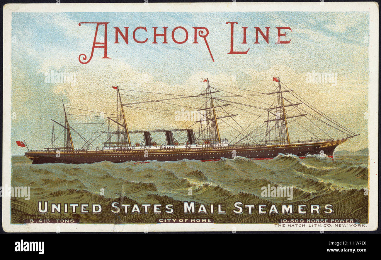 Anchor Line, Vereinigte Staaten Post Dampfer [Front] - Freizeit, Lesung und Travel Trade Cards Stockfoto