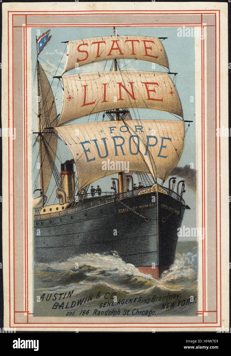 Staatliche Linie für Europa [Front] - Freizeit, Lesung und Travel Trade Cards Stockfoto