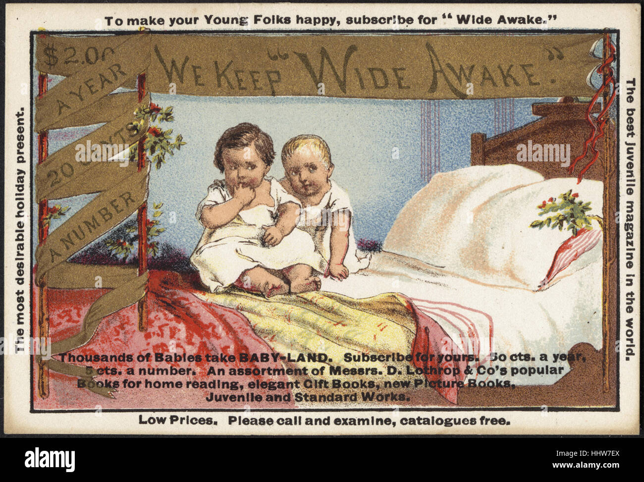 Um Ihre jungen Leute glücklich zu machen, melden Sie sich für "Wide Awake." $2,00 pro Jahr, 20 Cent pro Reihe, wir halten "Wide Awake." [Personal] - Freizeit, Lesung und Travel Trade Cards Stockfoto