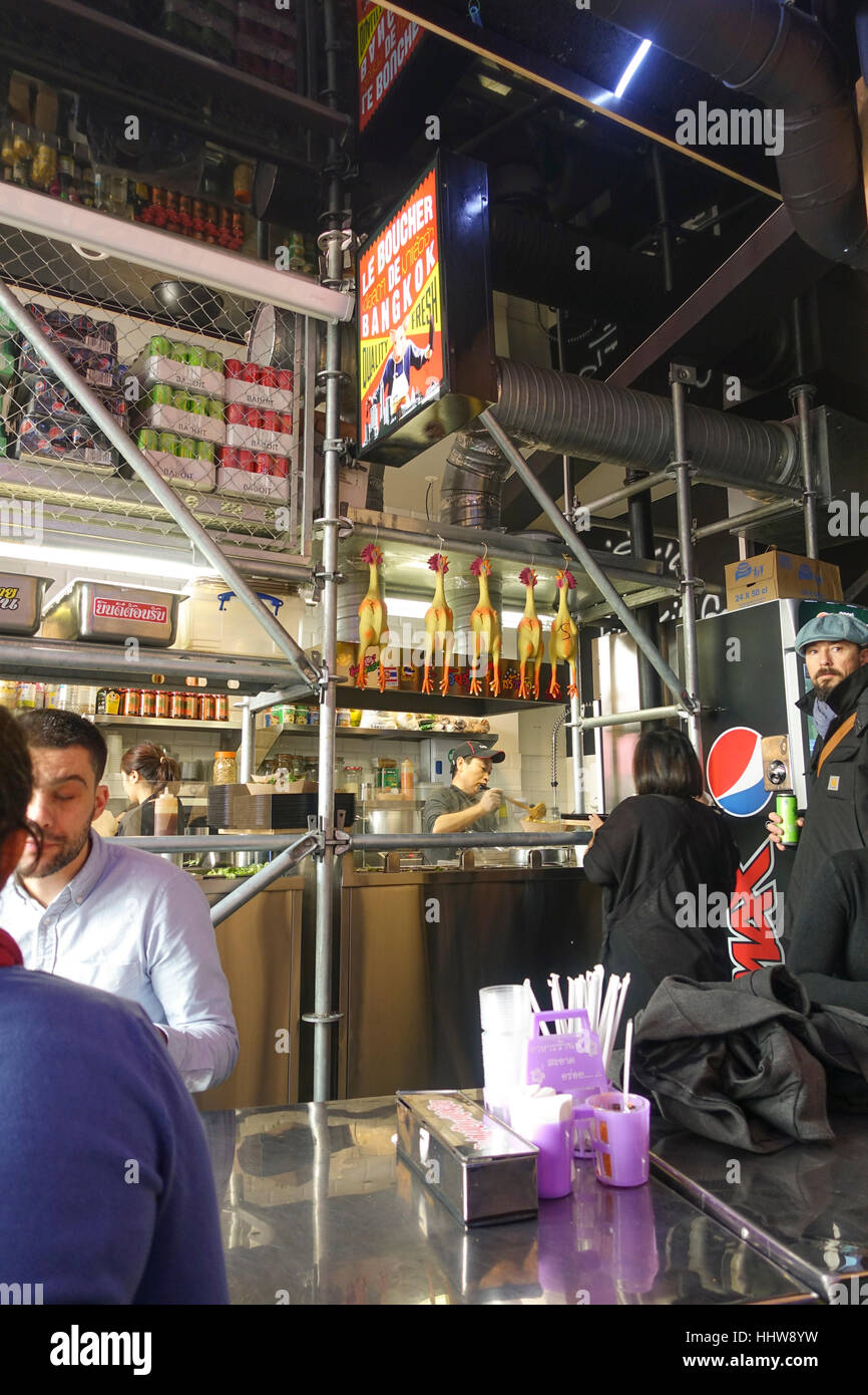 Innenausbau Küche Thai Restaurant Straße Bangkoks in Paris Frankreich Stockfoto