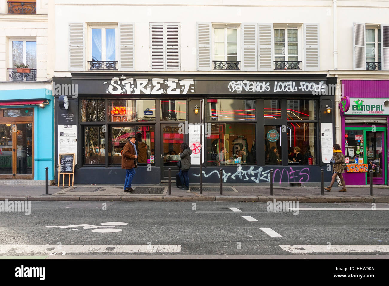 Thai Restaurant Street Bangkok Ladenfront in Paris Frankreich Stockfoto