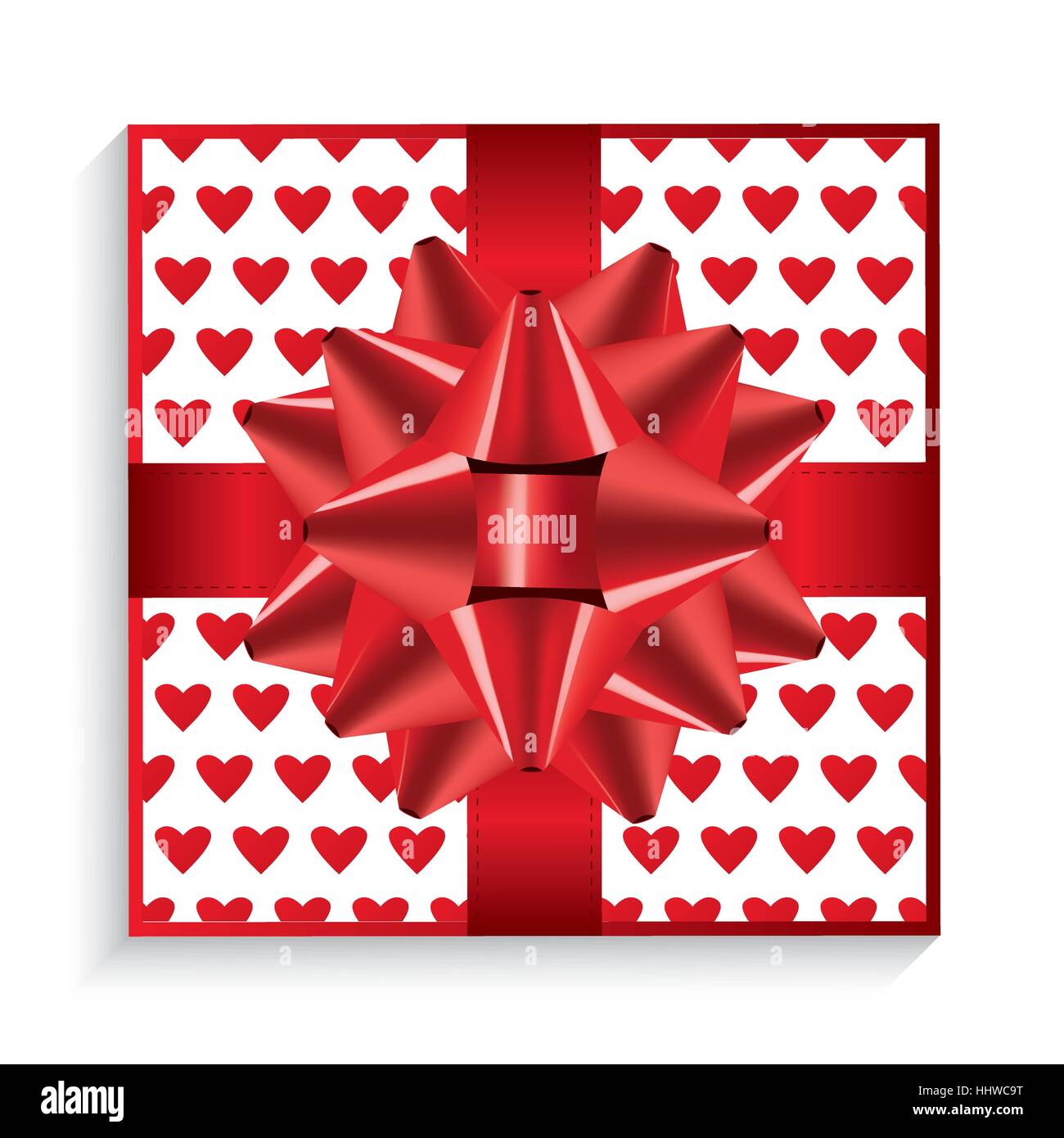 Geschenk-Box mit roter Schleife, Schleife und Herz. Ansicht von oben. Vektor-Illustration. Stock Vektor