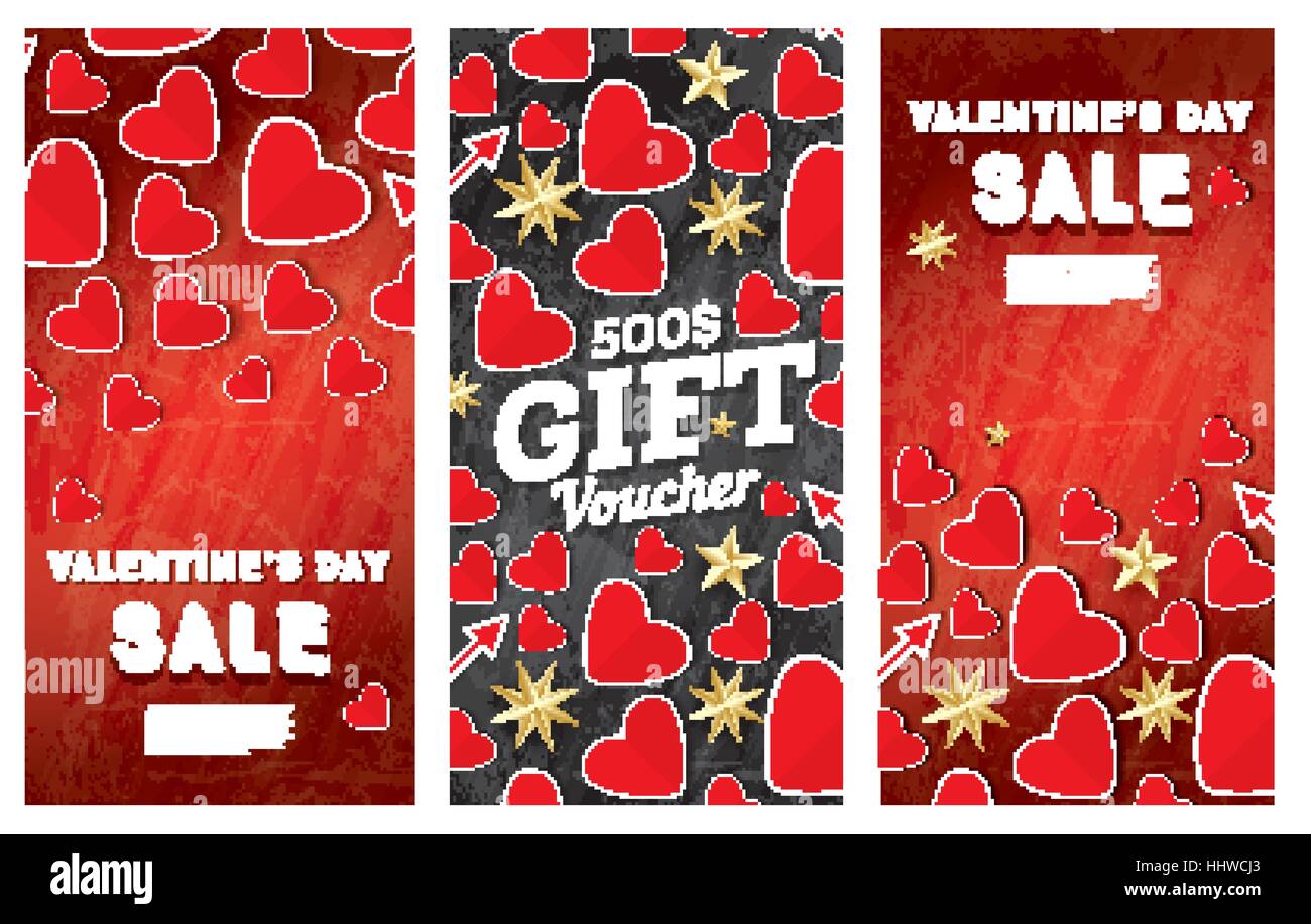 Valentinstag-Verkauf-Banner-Set mit roten Herzen. Vektor-Illustration. Stock Vektor