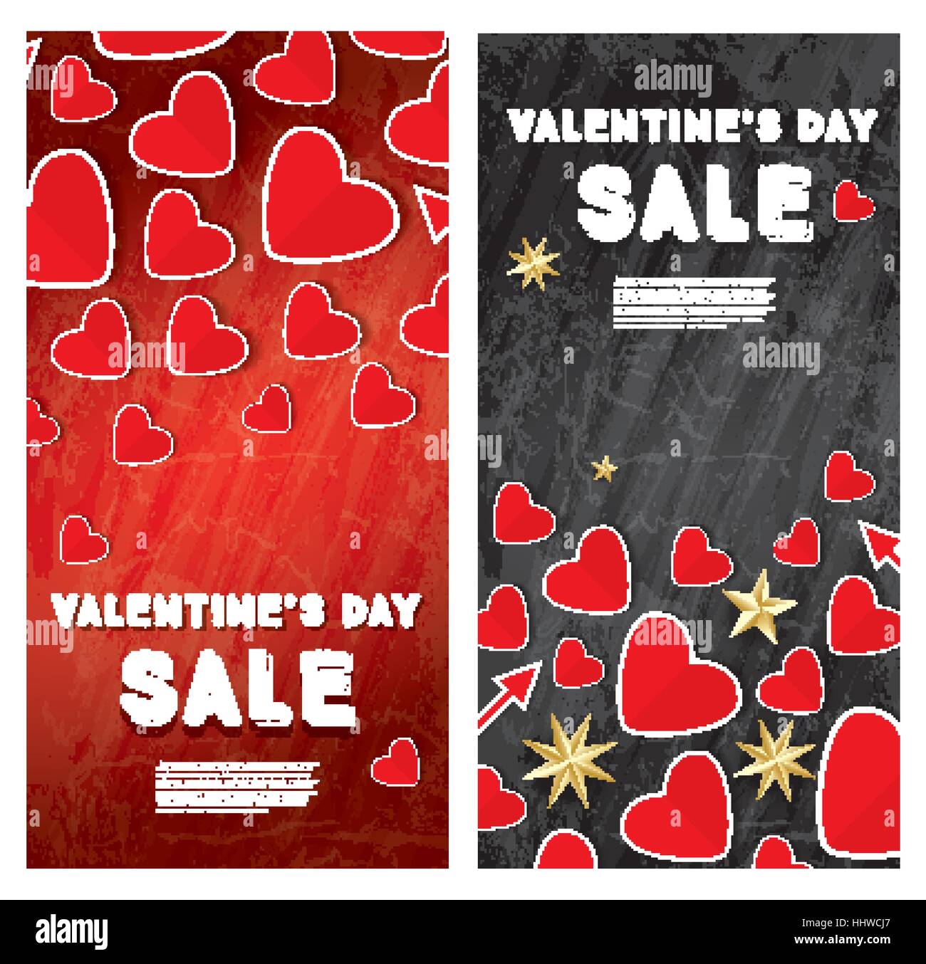 Valentinstag-Verkauf-Banner-Set mit roten Herzen. Vektor-Illustration. Stock Vektor