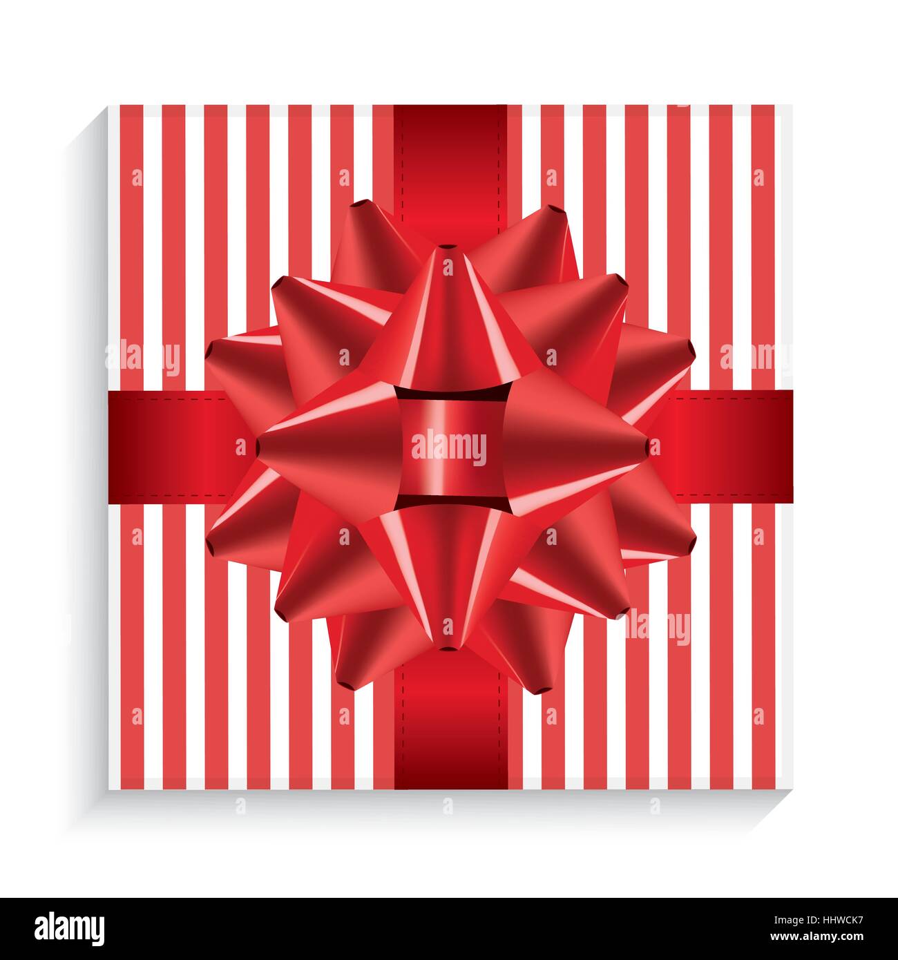 Geschenk-Box mit roter Schleife und Band. Ansicht von oben. Vektor-Illustration. Stock Vektor