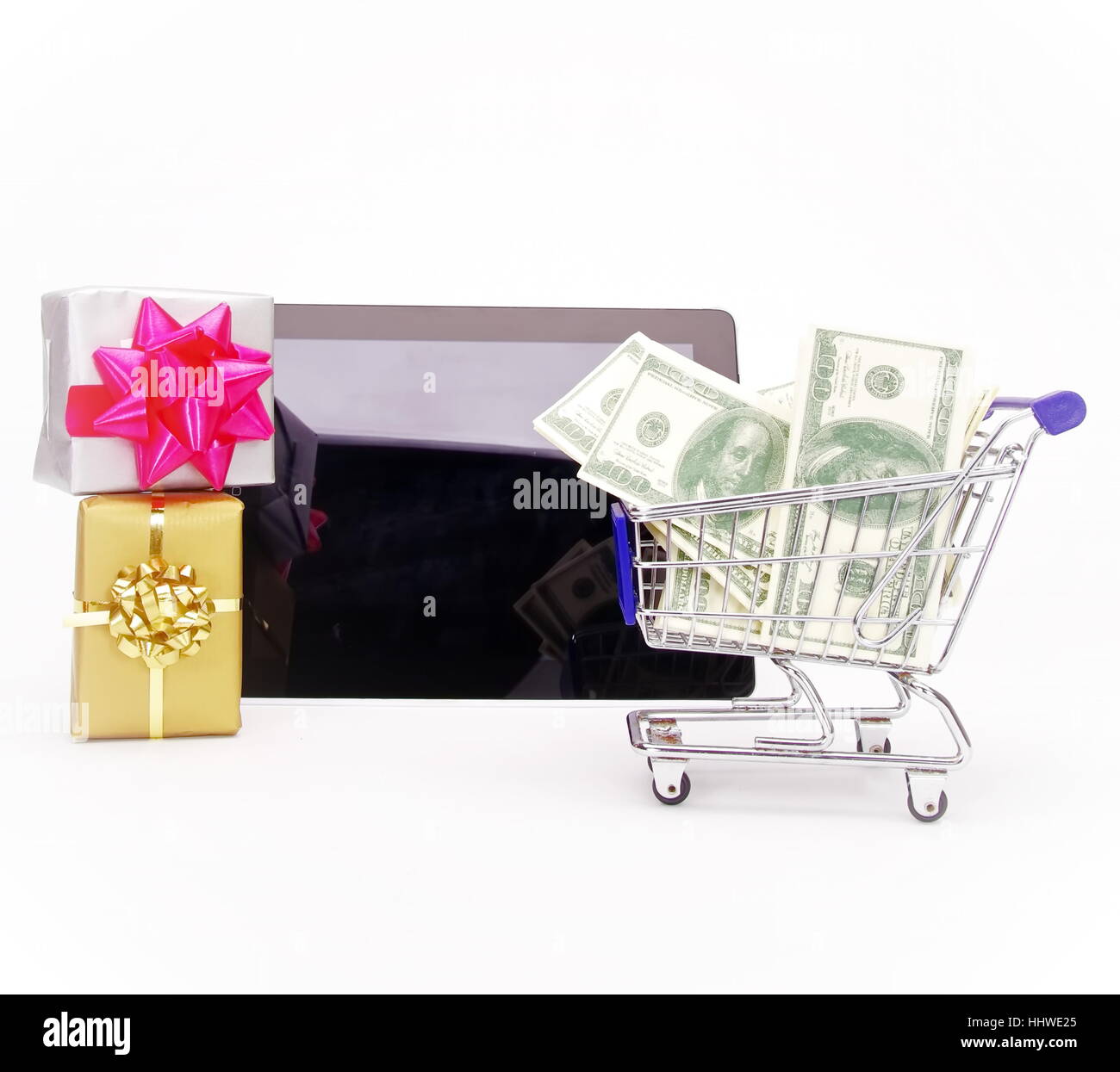 Weihnachten Xmas shopping isolierten auf weißen Hintergrund Stockfoto