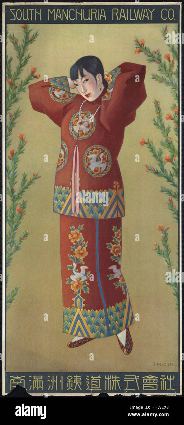 Figur in asiatische Kleidung. Tourismus-Plakat für die South Manchuria Railway Company - Vintage Reisen Plakat der 1920er Jahre der 1940er-Jahre Stockfoto