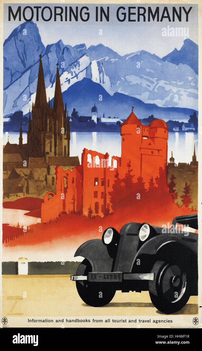 Autofahren in Deutschland - Vintage Reise Poster der 1920er Jahre der 1940er-Jahre Stockfoto