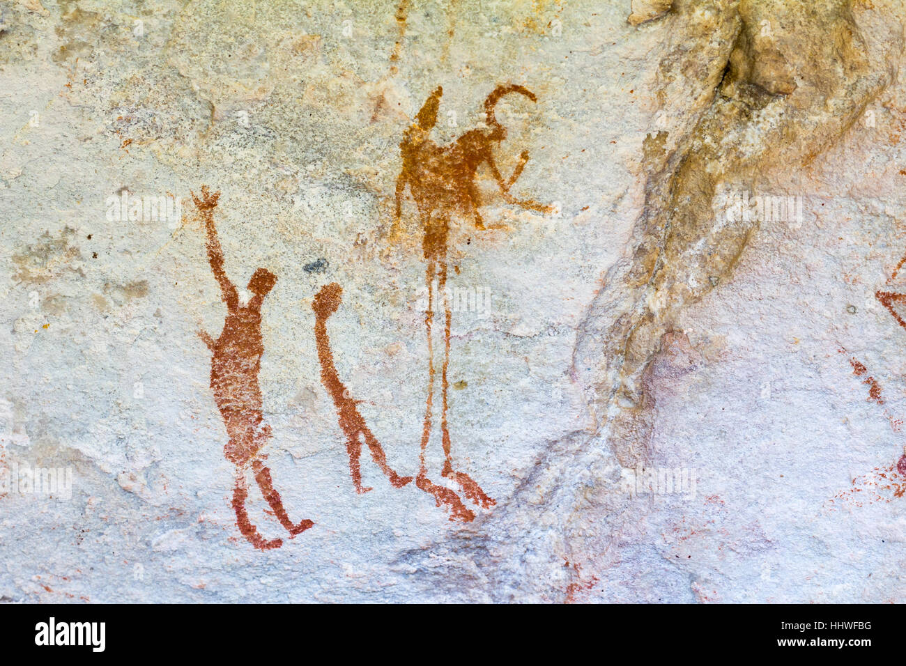 Alten Buschmann-Malereien auf Sevilla Rock Art Trail in Cederberge, Südafrika Stockfoto