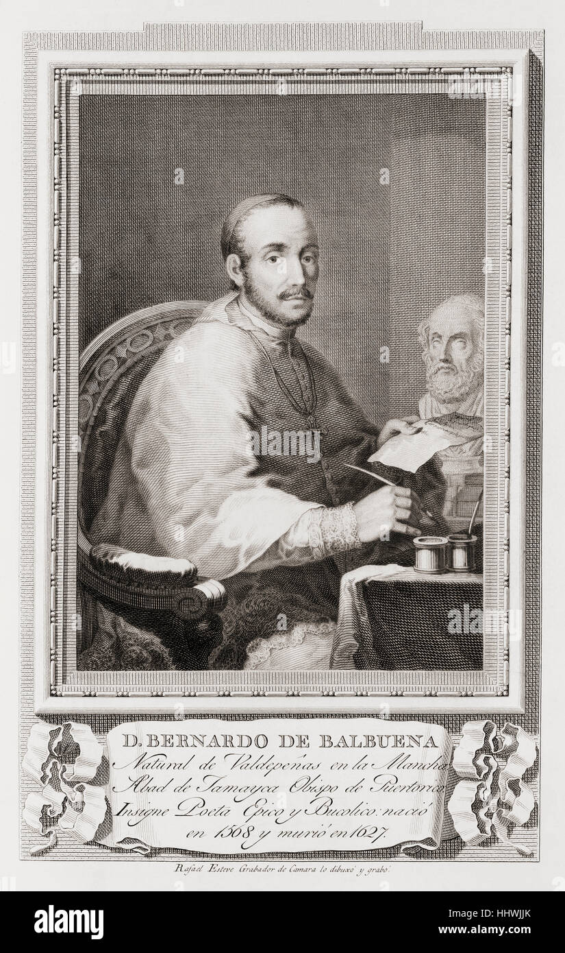 Bernardo de Balbuena, 1561 – 1627.  Spanischer Dichter.  Nach einer Radierung in Retratos de Los Españoles Ilustres veröffentlicht Madrid, 1791 Stockfoto
