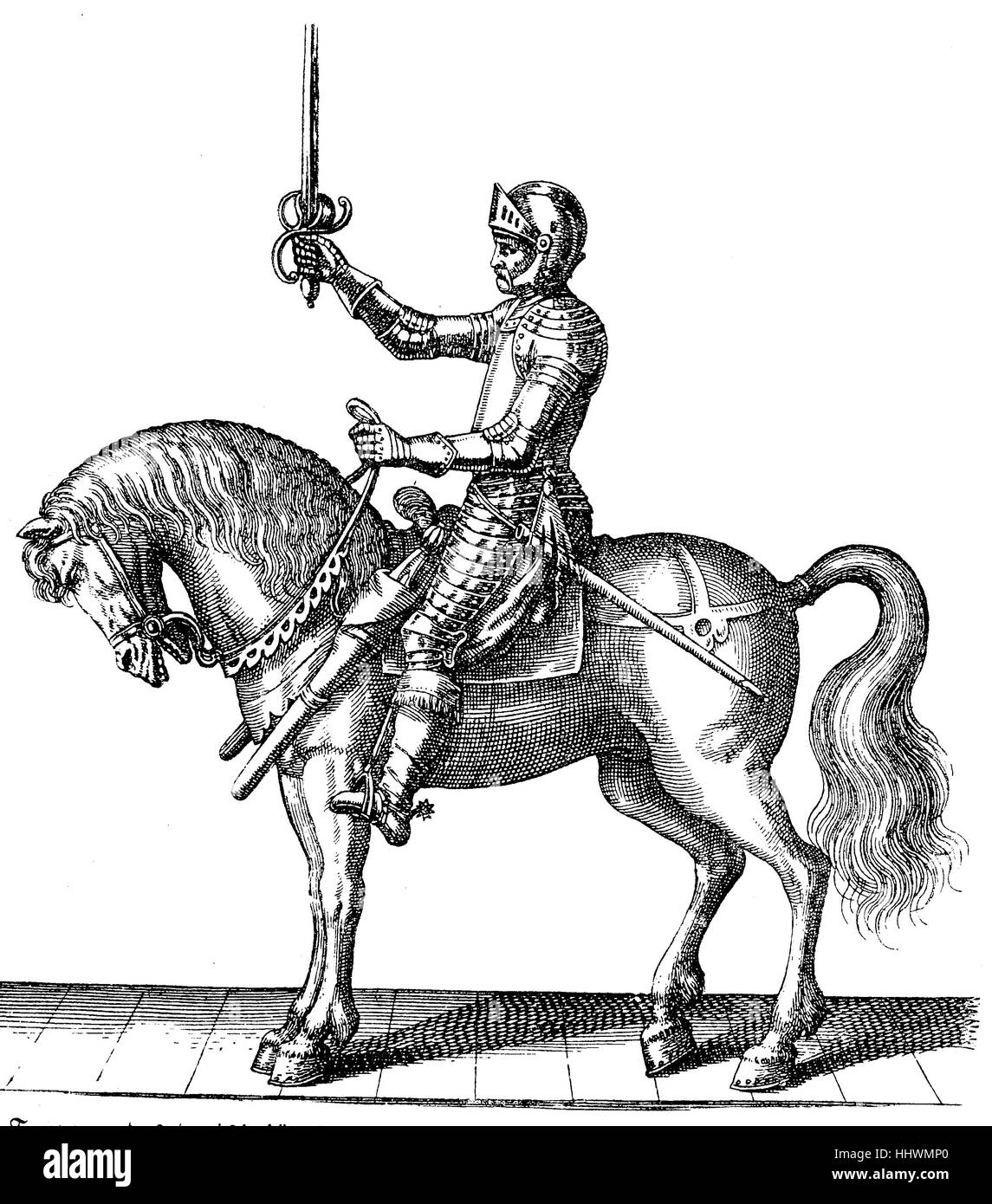 Kürassiere des Dreißigjährigen Krieges, Reiter mit Rüstung und Pferd, Geschichtsbild oder Illustration, veröffentlicht 1890, digital verbessert Stockfoto