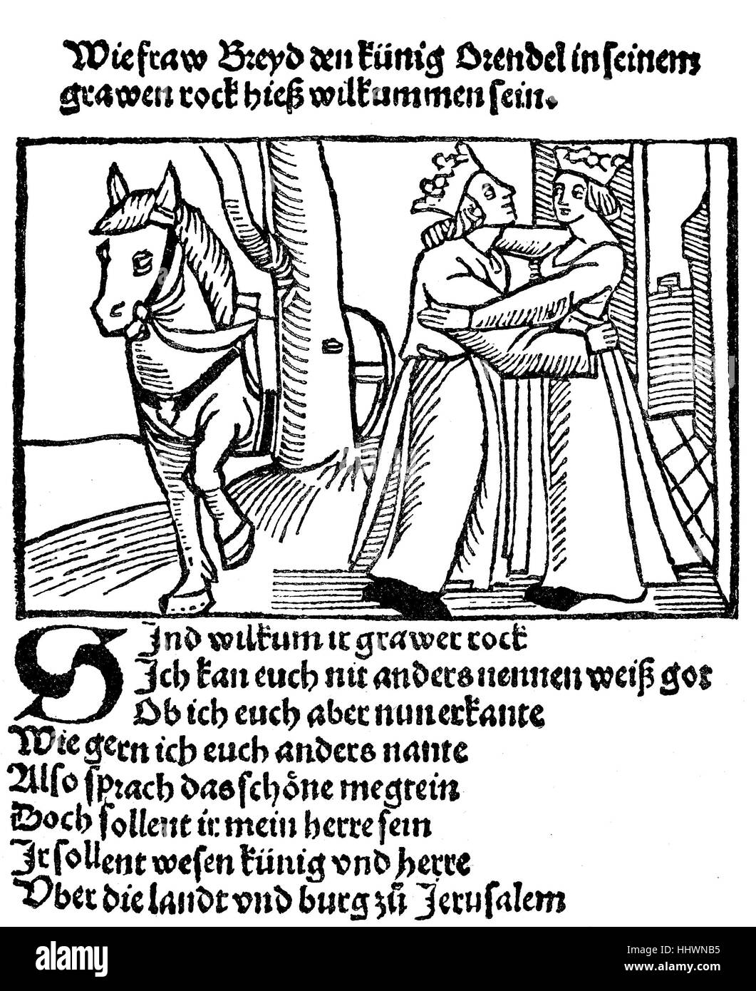 Orendel ist eine mittelhochdeutsche Gedicht, eine Spielmannsdichtung traditionell bis zum Ende des 12. Jahrhunderts datiert, obwohl die früheste bekannte Manuskript (nicht mehr erhaltenen) aus dem 15. Jahrhundert., historisches Bild oder Illustration, veröffentlichte 1890, Digital verbessert wurde Stockfoto