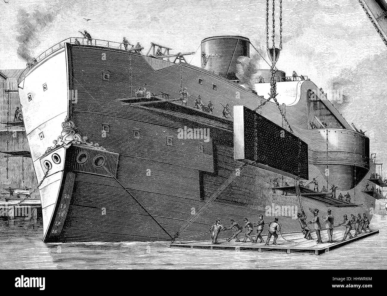Zuweisen eines Schiffs Rumpf, Deutschland, historisches Bild oder Illustration Panzer, veröffentlicht 1890, digital verbessert Stockfoto