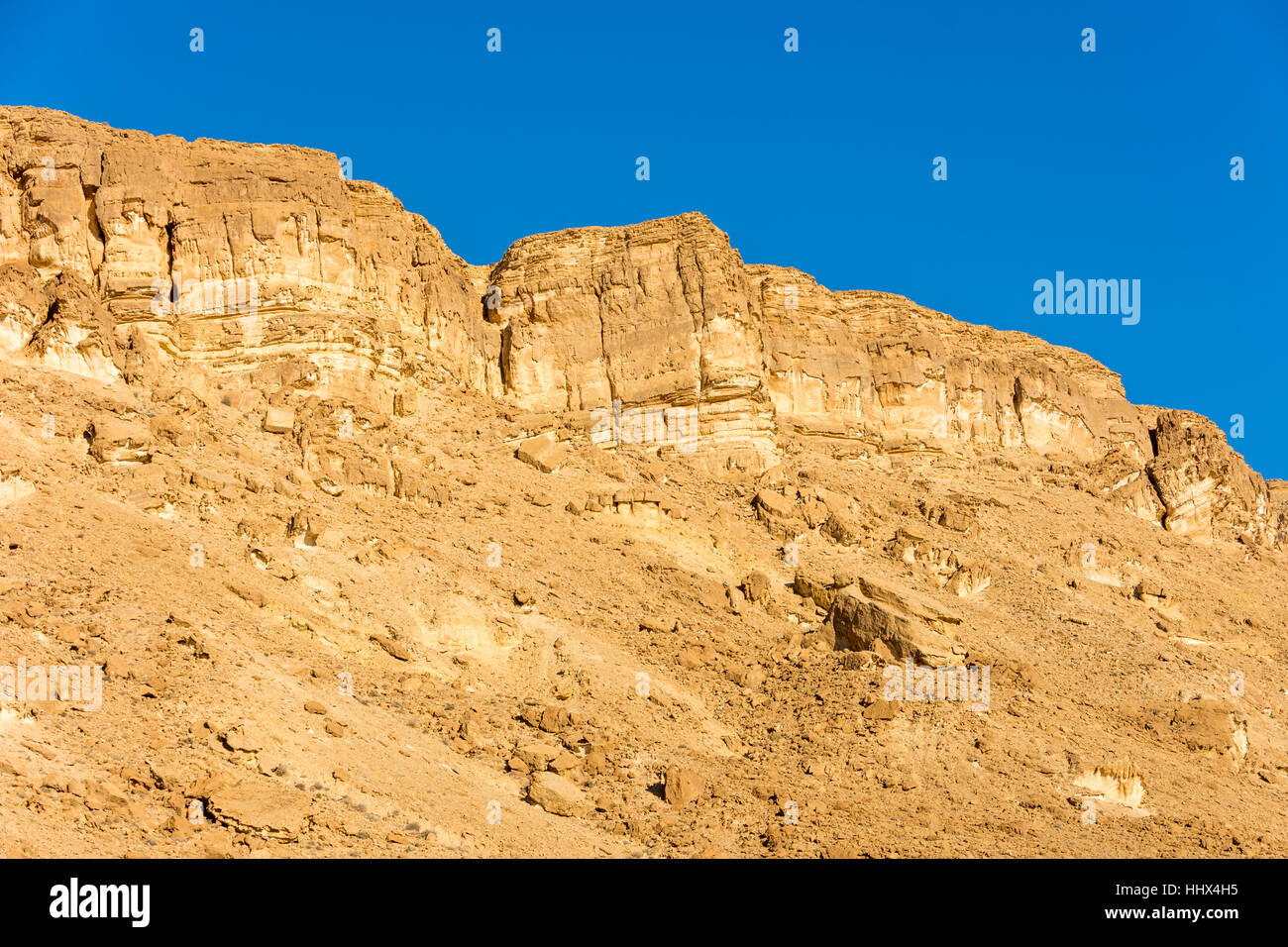 Wind geschnitzt Felsformationen in den Ramon Crater (Makhtesh) in der südlichen Israel Negev-Wüste Stockfoto