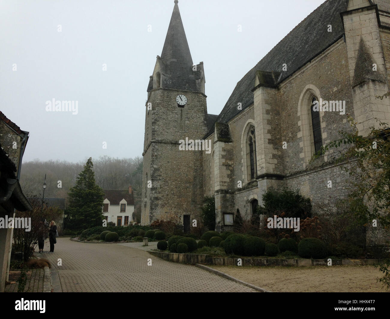 Frühwinter Morgen Foto der Kathedrale in Chedigny, Loiretal, Frankreich Stockfoto