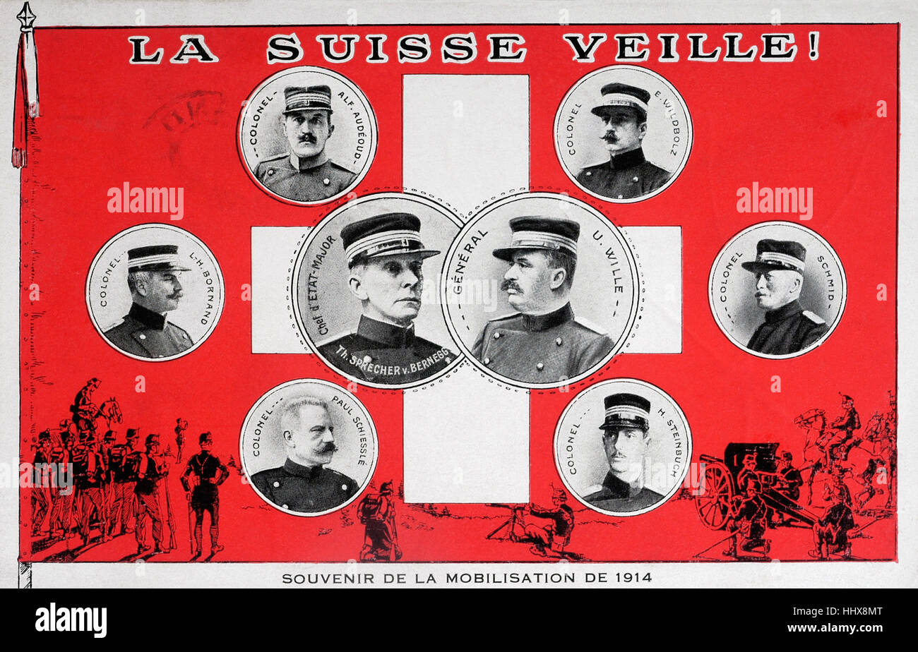 alte Postkarte Militärkarte Schweiz - Erinnerung Mobilmachung 1914 Stockfoto