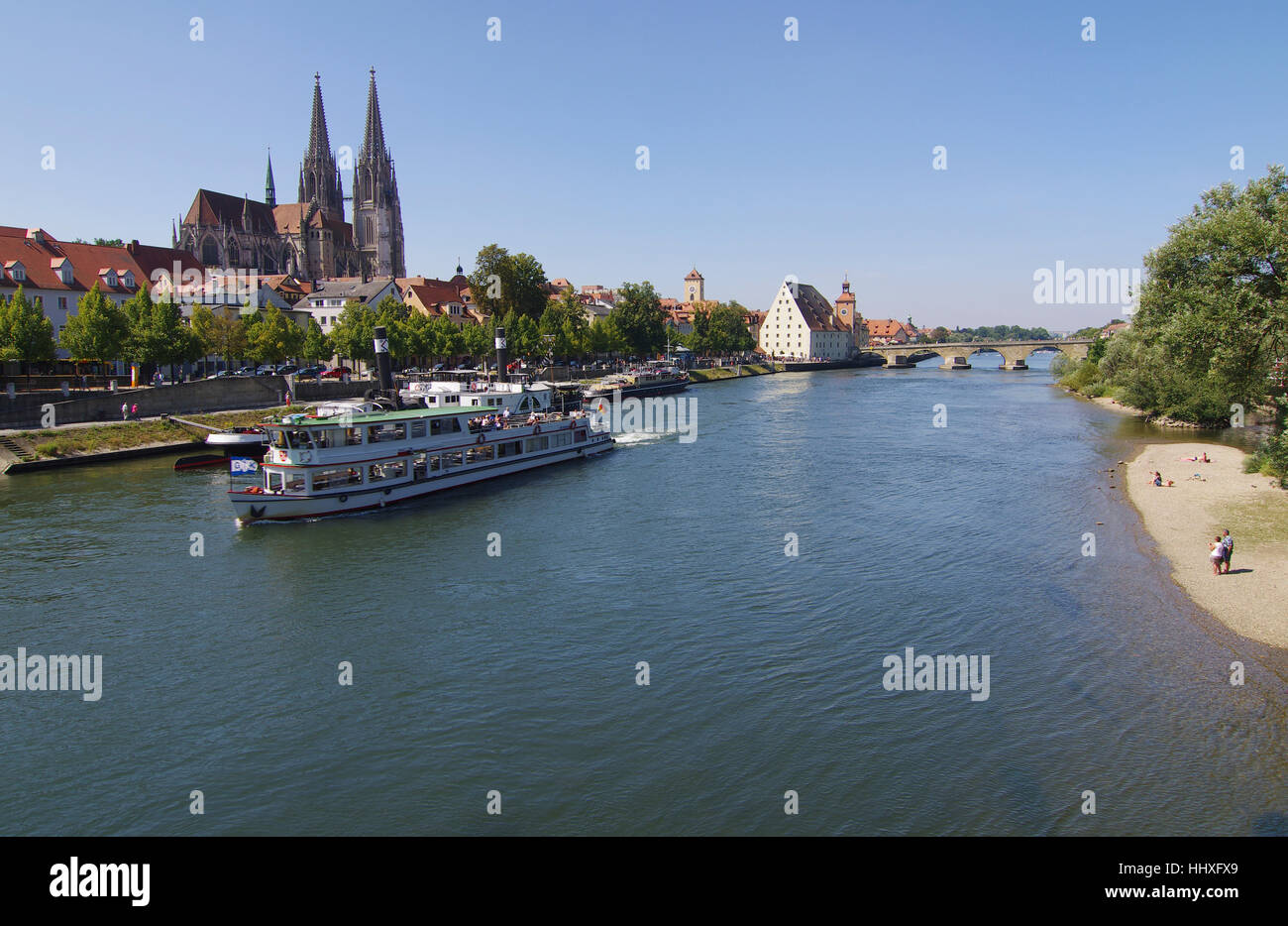Ort, Stadt, Brücke, Donau, Weltkulturerbe, Regensburg, Fluss, Wasser, Stockfoto