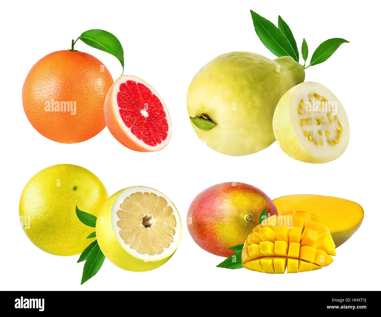 Pomelo, Grapefruit, Guave, Mango auf dem weißen Hintergrund isoliert Stockfoto