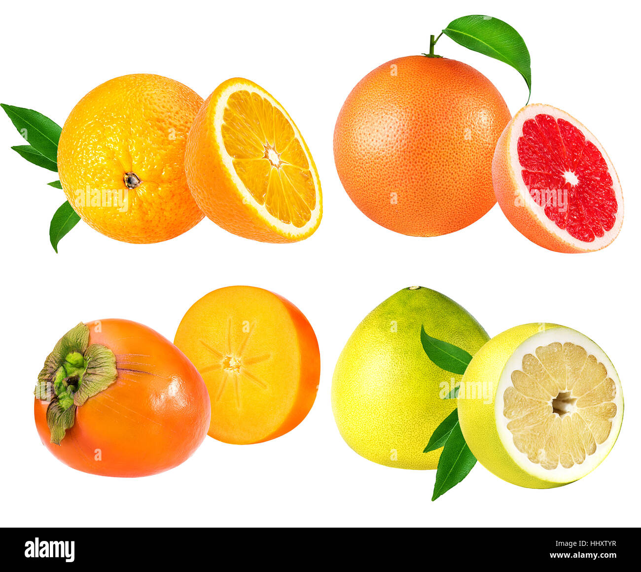 Orange, Grapefruit, Kaki, Pomelo auf dem weißen Hintergrund isoliert Stockfoto