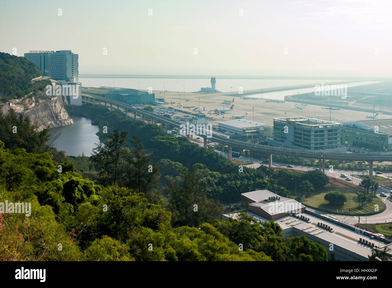 Macau, DEC 31: Luftaufnahme des Macau International Airport am 31. Dezember 2016 auf Taipa, Macao, China Stockfoto