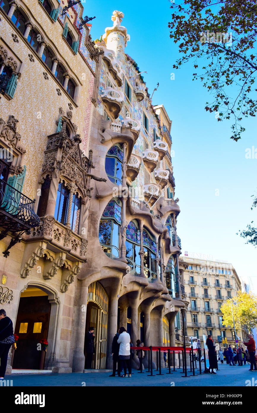 Casa Batllo vom Architekten Antoni Gaudi. UNESCO-Weltkulturerbe, Barcelona, Katalonien, Spanien Stockfoto