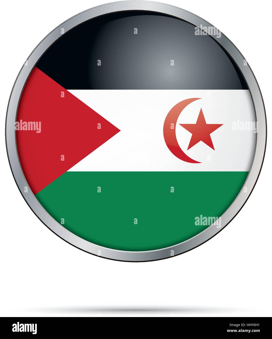 Vektor-Westsahara Fahne im Glas-Knopf-Stil mit Metallrahmen. Stock Vektor