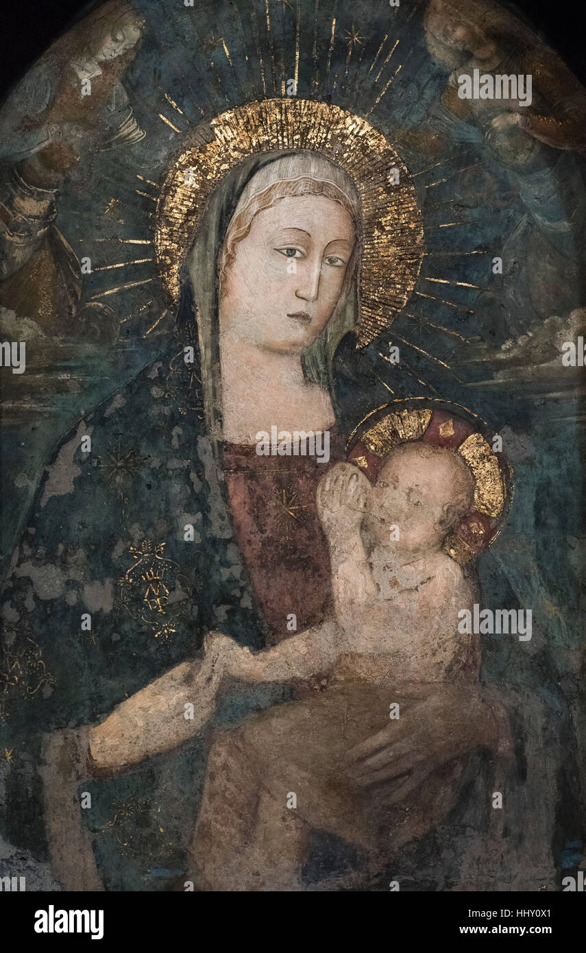 Rom. Italien. Ikone der Madonna mit Kind auf dem Hochaltar, die Kirche von Santa Maria della Pace. Stockfoto