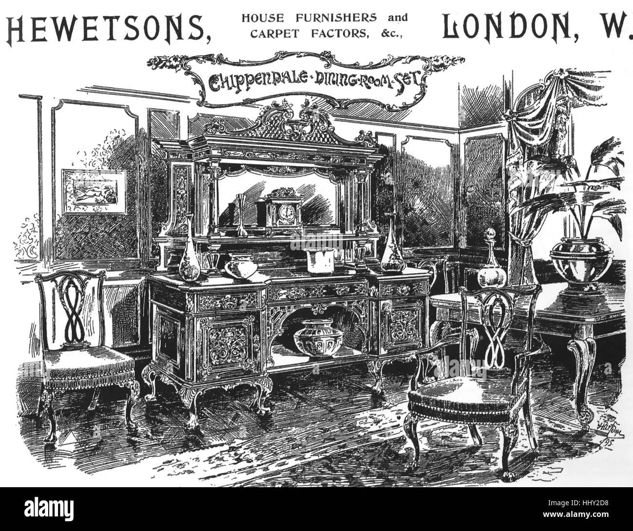 HEWETSON Ausstatter Anzeige ca. 1890 für die Tottenham Court Road, London, Heimtextilien-Gesellschaft Stockfoto