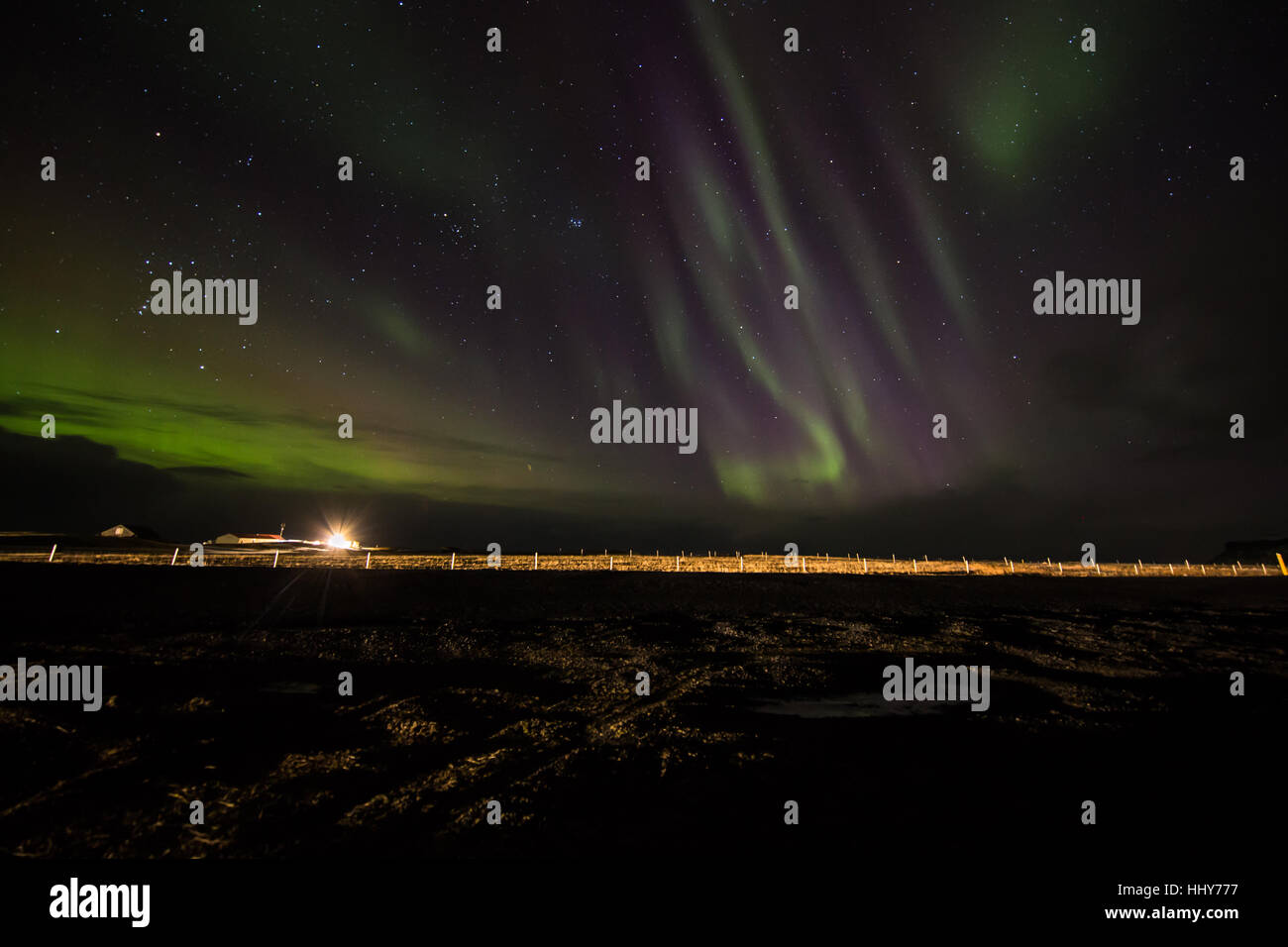 Nordlicht, Aurora, Aurora Borealis, Nacht-Exposition, Meer, Himmel, Island, Nord, großer Norden, Winter, Schnee, Sterne, Kosmos, norw Stockfoto