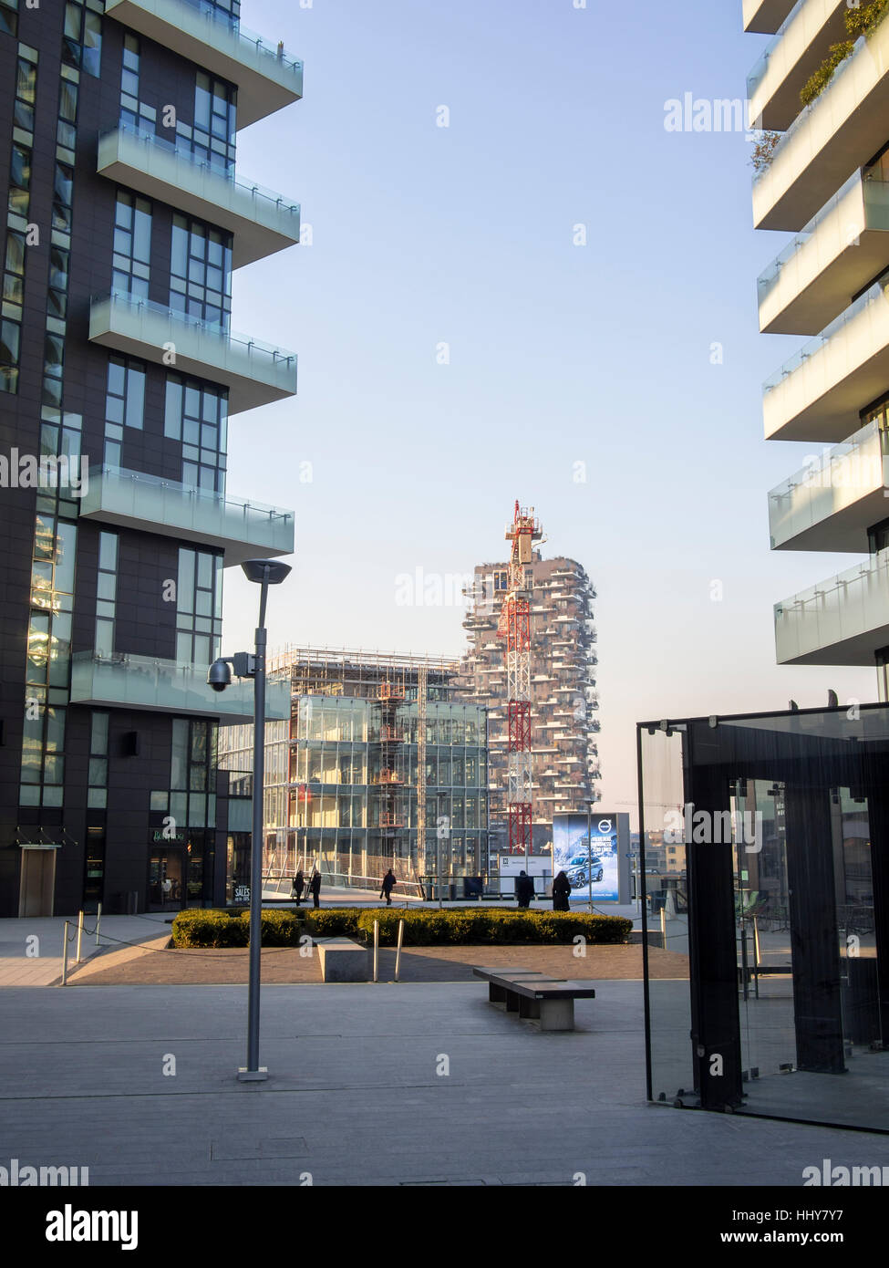 Requalifizierung der Porta Garibaldi Bereich in Mailand. Il Bosco Verticale Gebäude anzeigen. Stockfoto