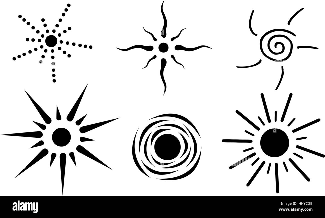 Reihe von verschiedenen Sonnen isoliert Stock Vektor