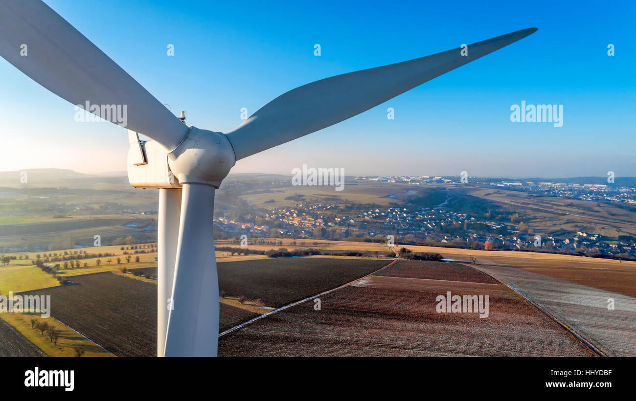 Detail der Windturbine in Cadenbronn, Moselle, Lothringen, Frankreich Stockfoto