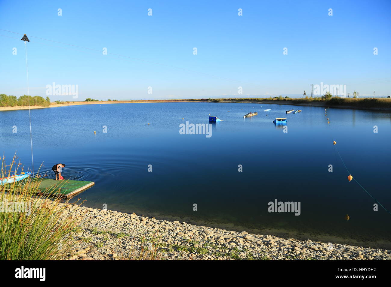 Sonnenuntergang Wakeboard-Sitzung im Alpipark. Stockfoto
