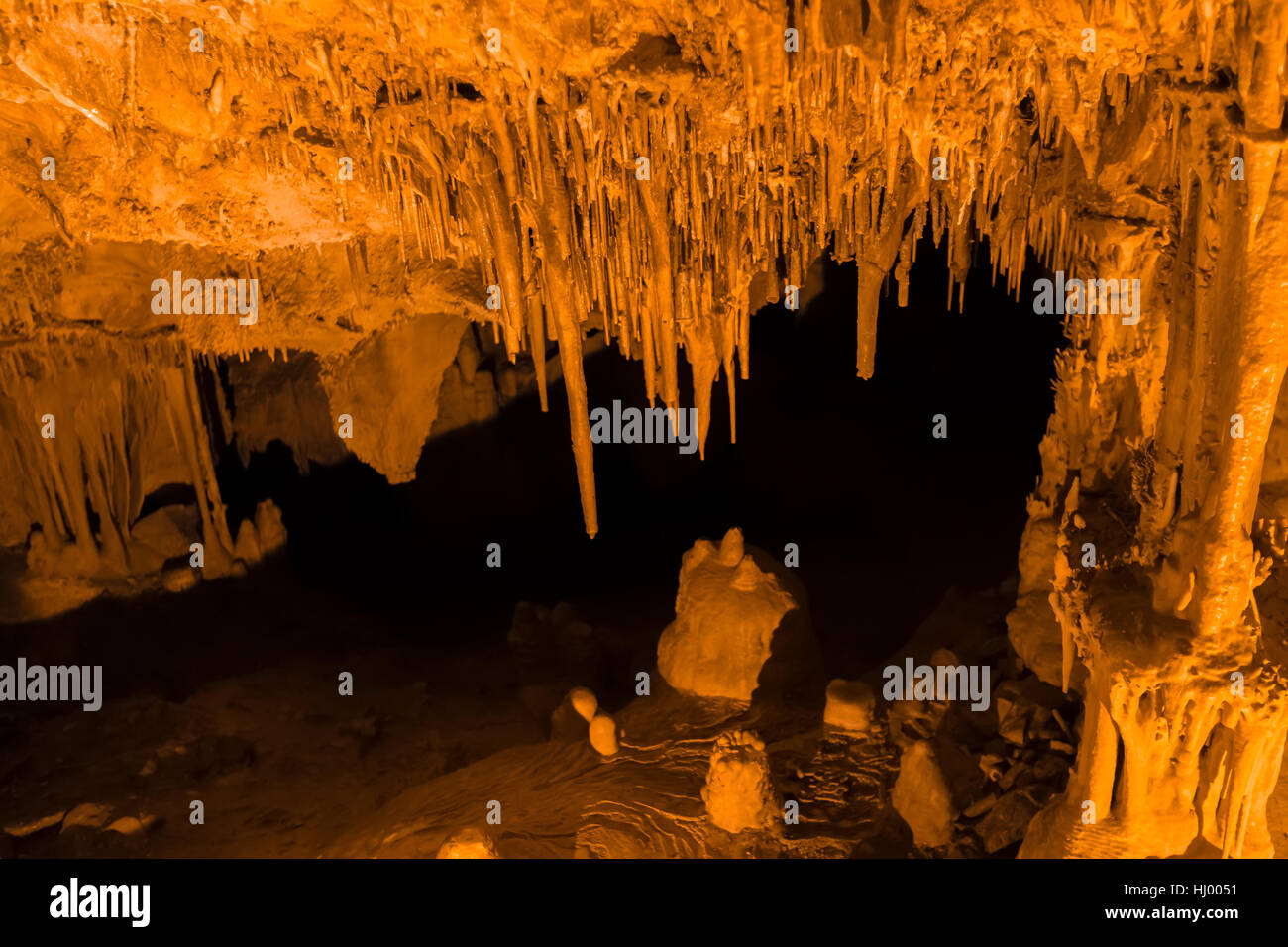 Stalaktiten und Soda Trinkhalme und Stalagmiten in Lehman-Höhlen im Great Basin National Park, Nevada, USA Stockfoto