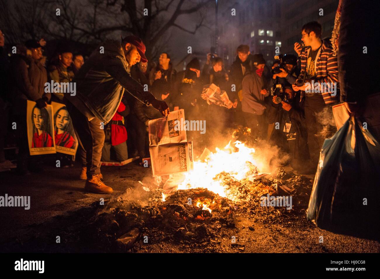 Demonstranten bei der Amtseinführung von Präsident Donald Trump in Washington, D.C. Stockfoto