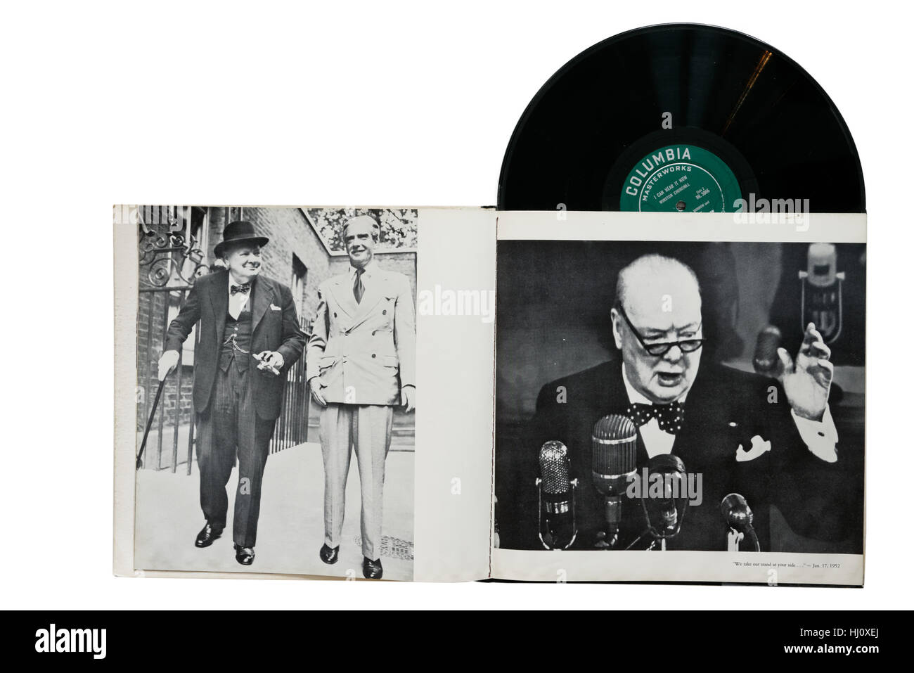 Eine Schallplatte von Winston Churchills berühmten reden Stockfoto