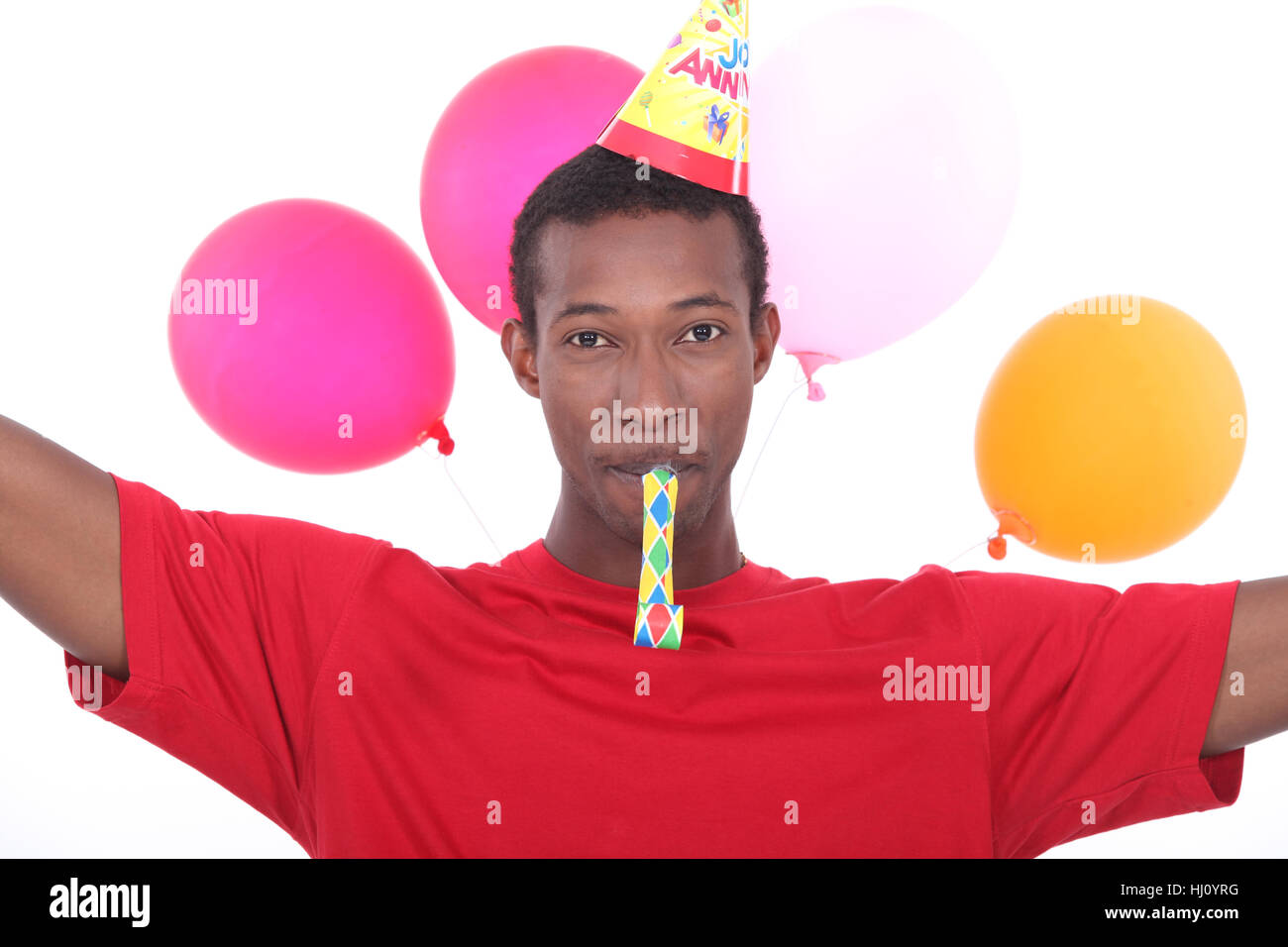 Amerikanisch, Erwachsene, afrikanisch, Gebläse, Ballons, Ballon, Erwachsene, junge, junge, männliche Stockfoto