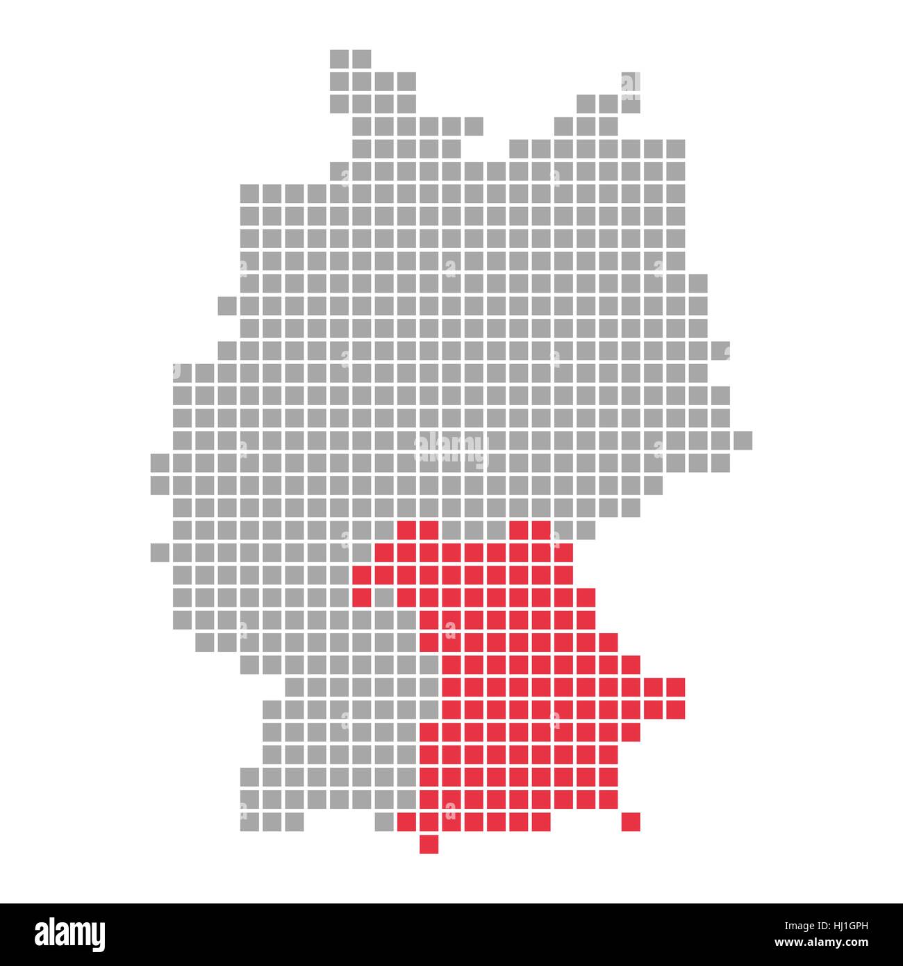 Bayern, Karte, Bundesland, Karte von Deutschland, isoliert, optional, Grafik, leer, Stockfoto
