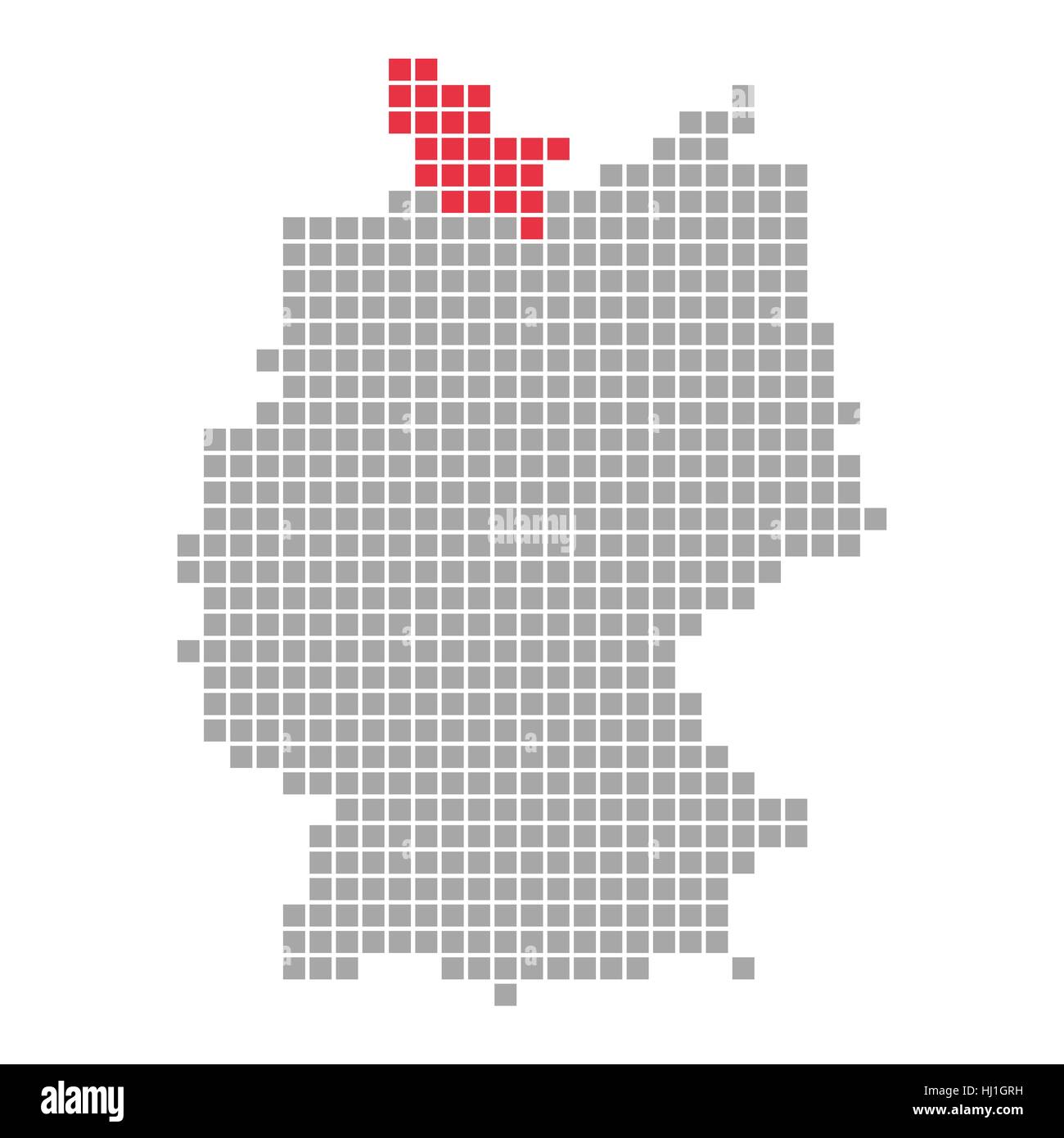 Karte, Norddeutschland, Staat, Karte von Deutschland, isoliert, optional, Grafik Stockfotografie