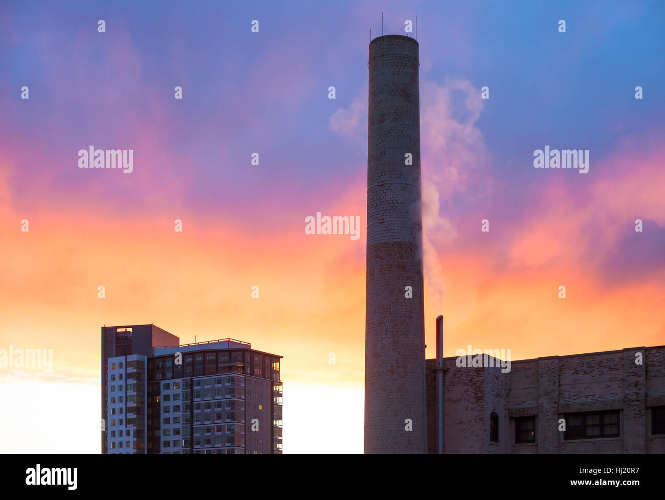 Rauchen Sie, Rauchen, raucht, Rauch, blau, Turm, Umgebung, Umwelt, Industrie, Stockfoto