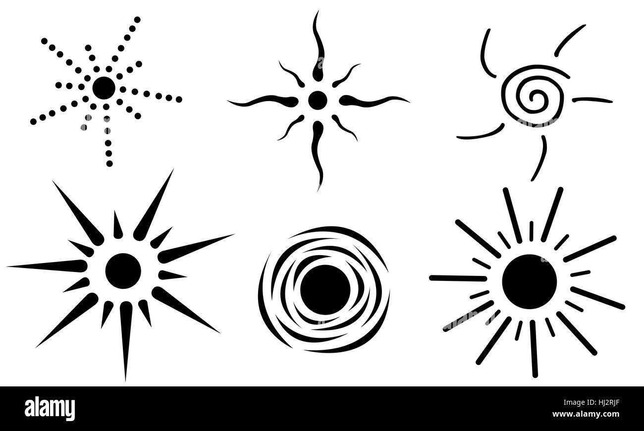Reihe von verschiedenen Sonnen isoliert Stockfoto