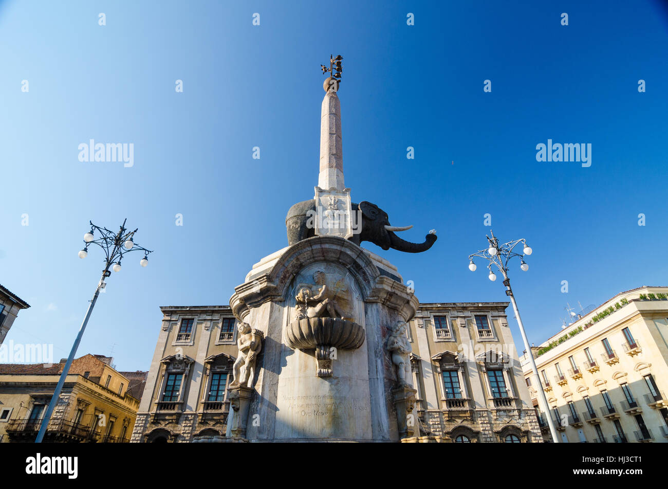 Catania, Italien - 13. September 2015: u Liotru oder der Brunnen Elefant - Fontana dell'Elefante in Catania, Sizilien, Italien Stockfoto