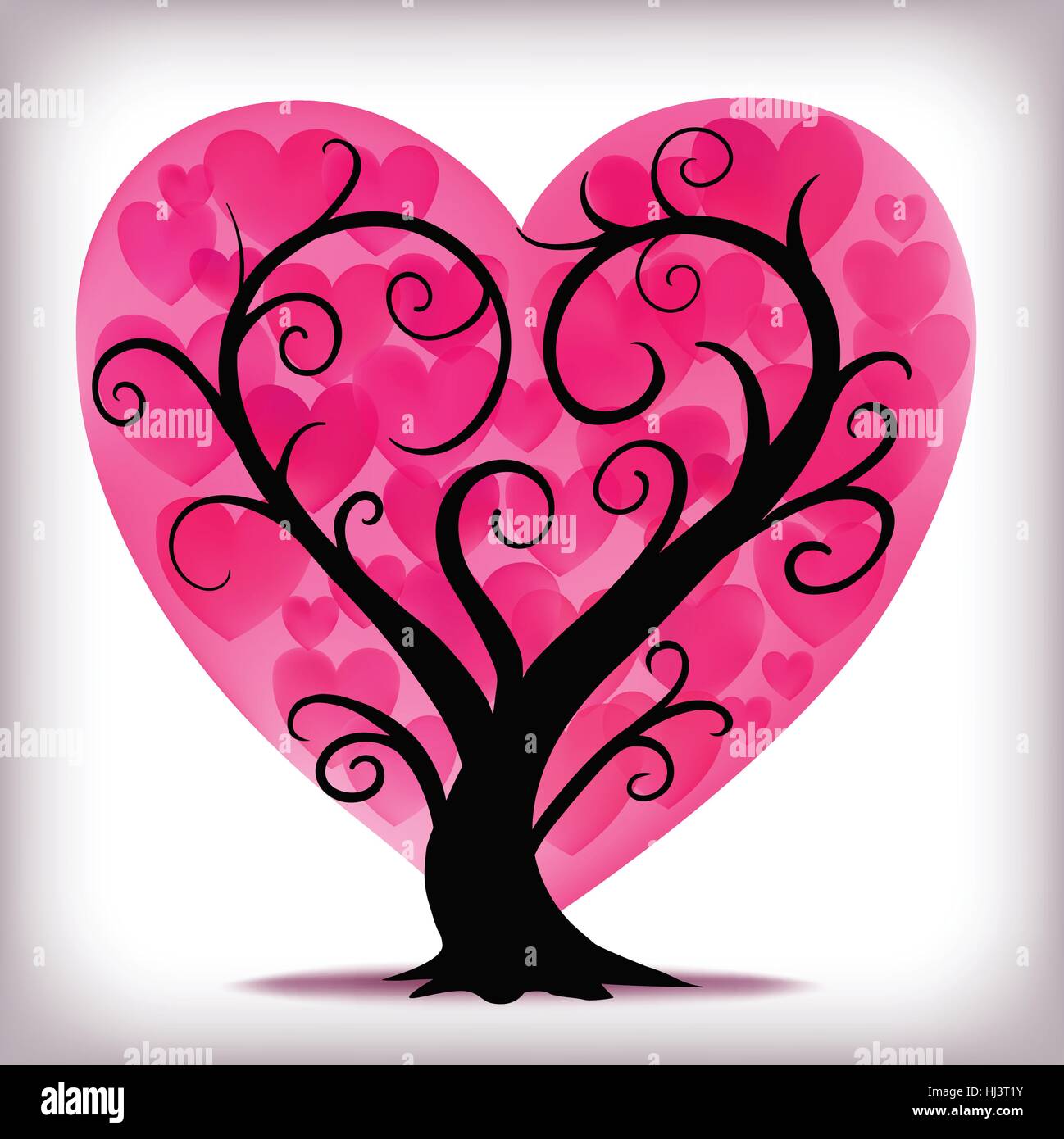 Swirly Baum mit rosa Herzen-Vektor-illustration Stock Vektor