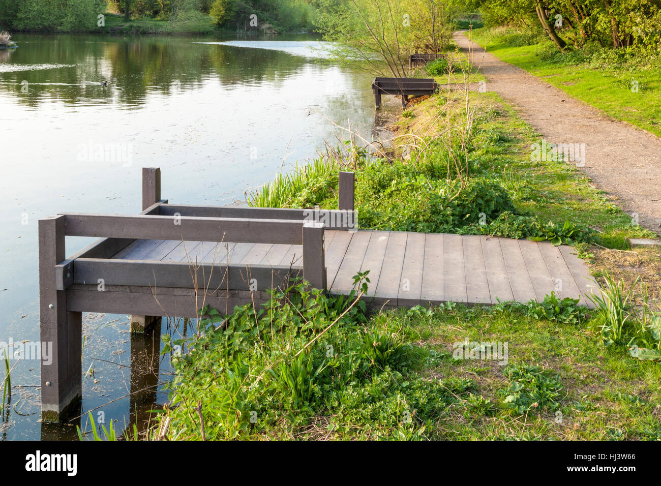 Angeln stehen mit anderen steht in der Ferne. Iremonger's Pond, Wilford, Nottingham, England, Großbritannien Stockfoto