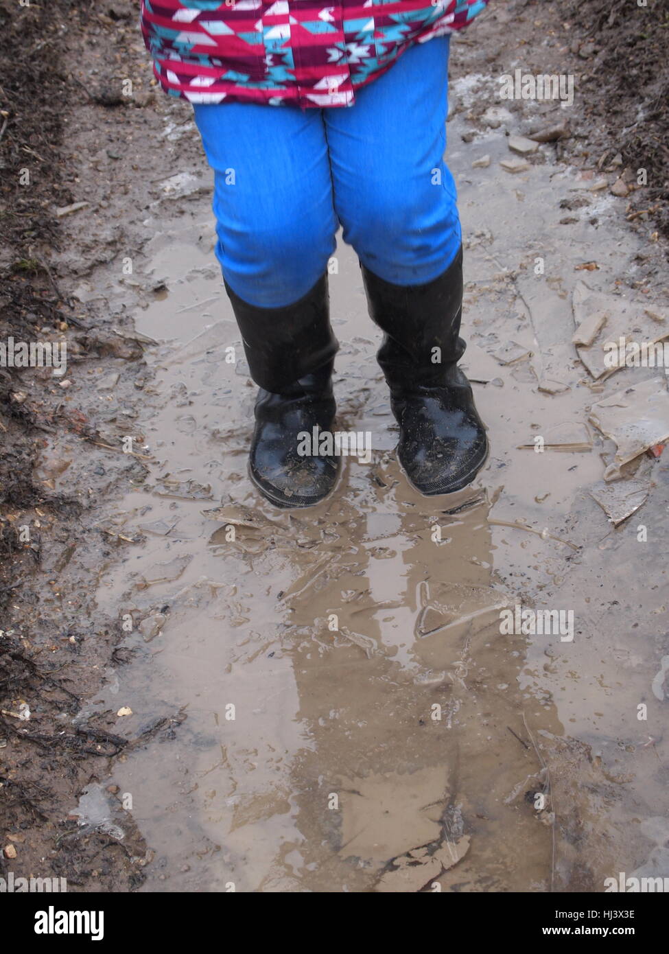 Landpferde und Gummistiefel Stockfoto