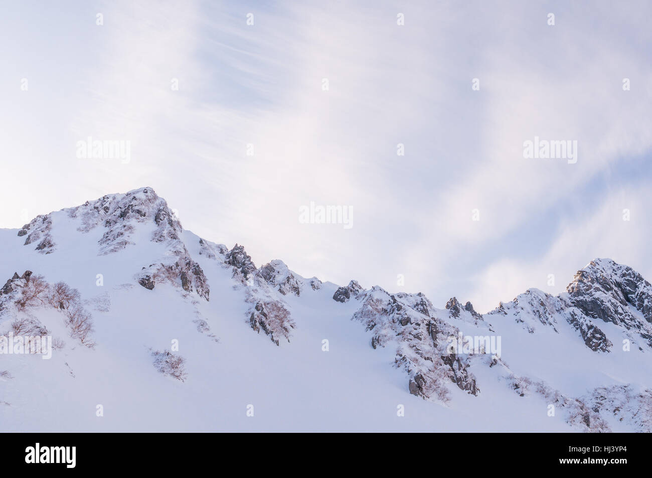 Senjojiki Cirque in den Zentralalpen Japans in der Wintersaison. Stockfoto